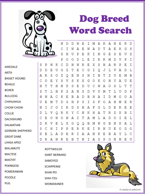 Dog Breed Crossword Puzzle - WordMint